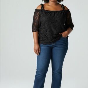 Ladies Miss Chievous Black Lace Off Shoulder Top Size Xl